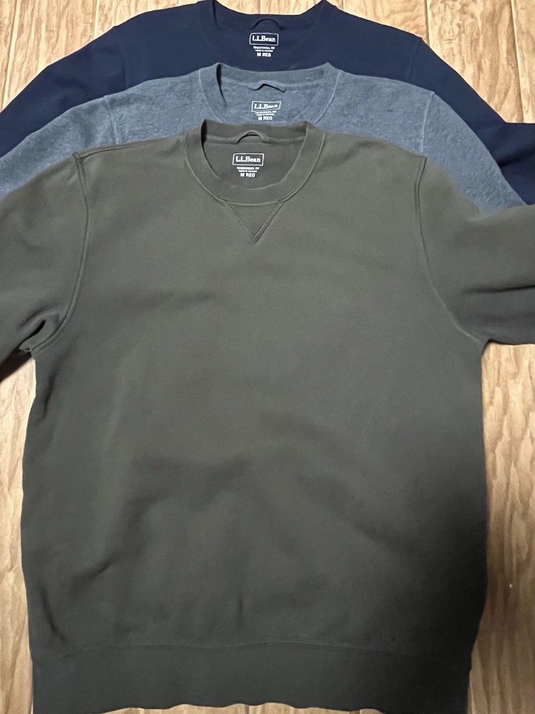L.L.Bean Men’s M Regular Crew Neck Pullover Sweatshirt Lot Of 3 Blue Gray Green